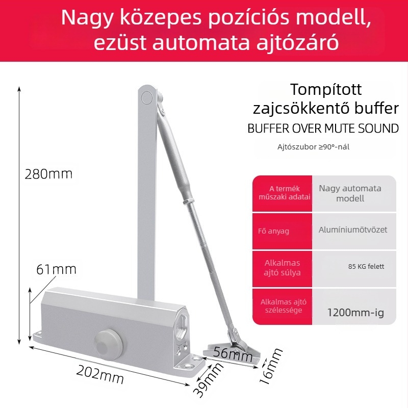 Automatikus ajtócsukó háztartási használatra, hidraulikus, alumíniumötvözet, modern minimalista stílus
