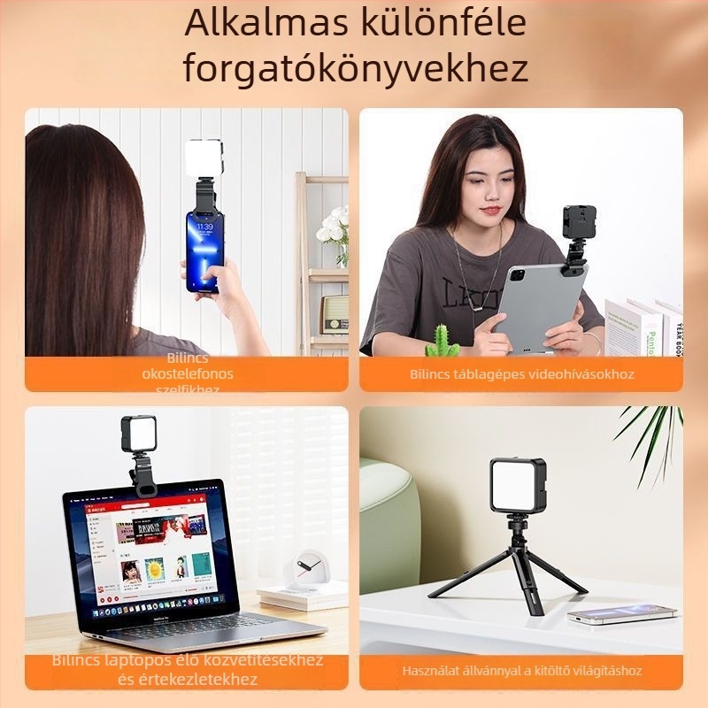 Telefonhoz készült kitöltő fény fotózáshoz, mini méret, hosszú üzemidő, sminkfény