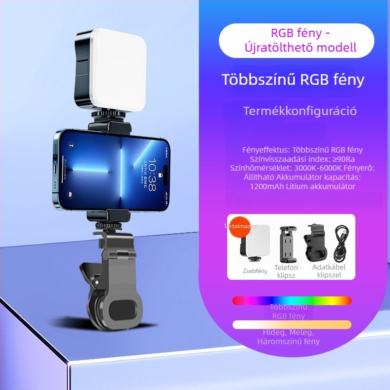 Telefonhoz készült kitöltő fény fotózáshoz, mini méret, hosszú üzemidő, sminkfény