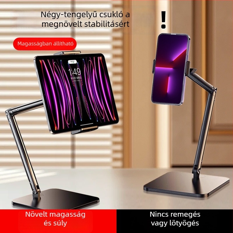 Asztali telefon-tartó élő közvetítéshez – alumíniumötvözet, max terhelés 2 kg, súly 950 g, modell 000865