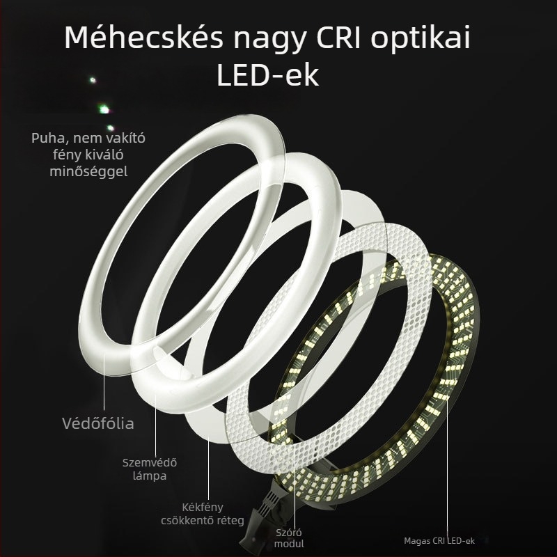 Padlóra álló gyűrűs lámpa élő közvetítéshez telefon tartóval, LED 55–65W, 220V, dimmelhető