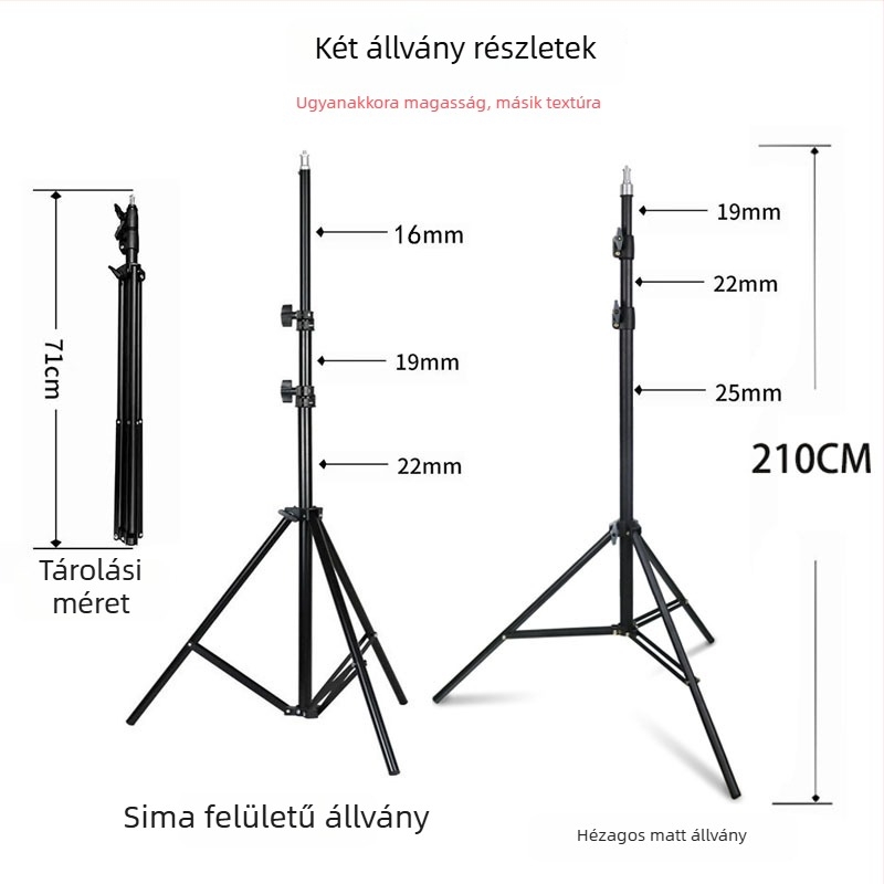 Padlóra álló gyűrűs lámpa élő közvetítéshez telefon tartóval, LED 55–65W, 220V, dimmelhető