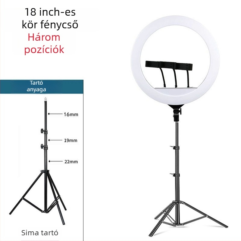 Padlóra álló gyűrűs lámpa élő közvetítéshez telefon tartóval, LED 55–65W, 220V, dimmelhető