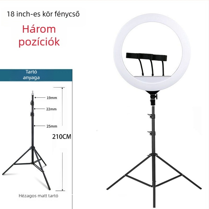 Padlóra álló gyűrűs lámpa élő közvetítéshez telefon tartóval, LED 55–65W, 220V, dimmelhető