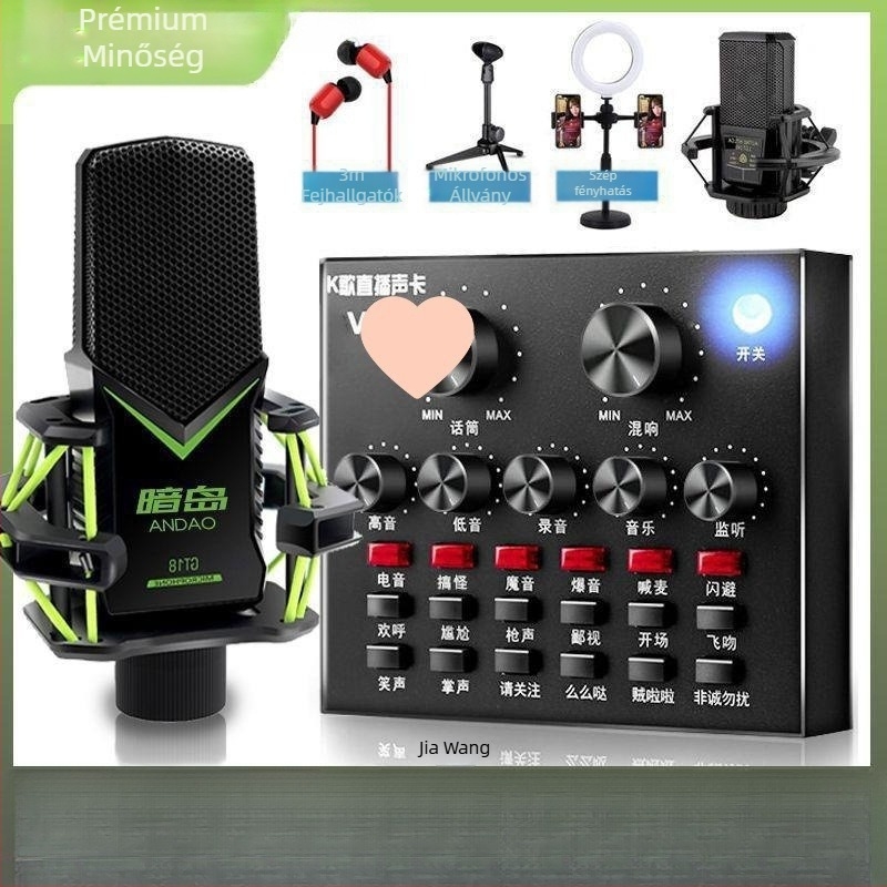 V8 hangkártya készlet élő közvetítéshez — Vezeték nélküli karaoke mikrofon, Bluetooth 3.0, beépített 300–500 mAh akkumulátor, üzemidő 3–6 óra