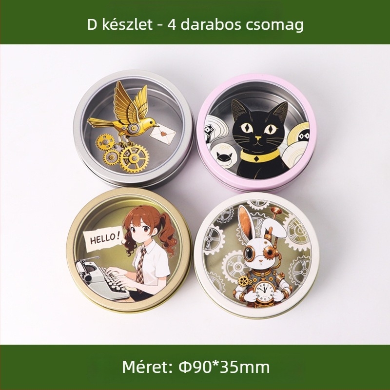 Kerek mágneses tárolóedény hűtőhöz, aranyos anime-stílus, átlátszó