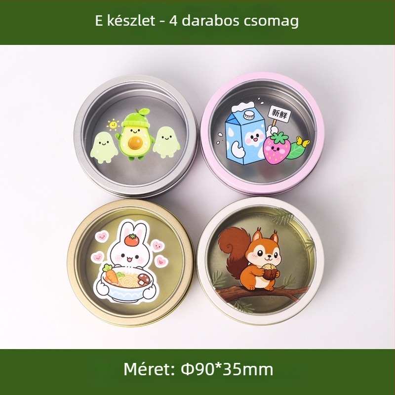 Kerek mágneses tárolóedény hűtőhöz, aranyos anime-stílus, átlátszó