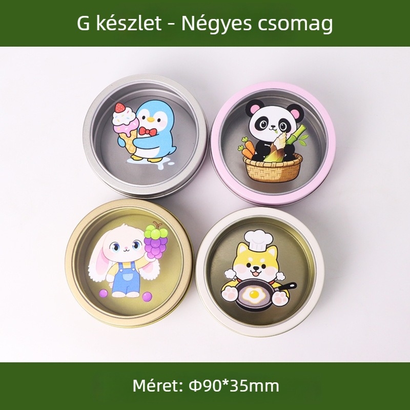 Kerek mágneses tárolóedény hűtőhöz, aranyos anime-stílus, átlátszó