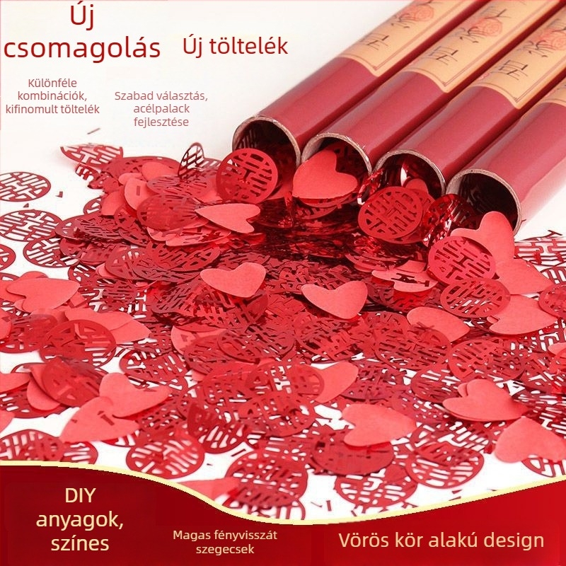 Esküvői helyszínelrendezési kellék – műanyag konfetti cső geometriai mintával, szalaganyaggal, esküvői ünnepségekhez