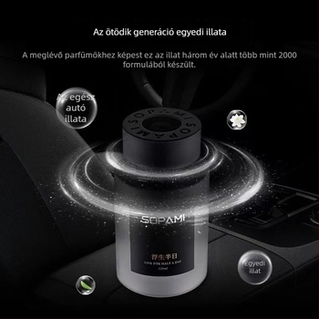 Autóba szánt aromaterápiás parfüm díszdarab Liuli anyaggal, citrus illattal, 120 ml, illat tartóssága >90 nap, élettartam 3 év