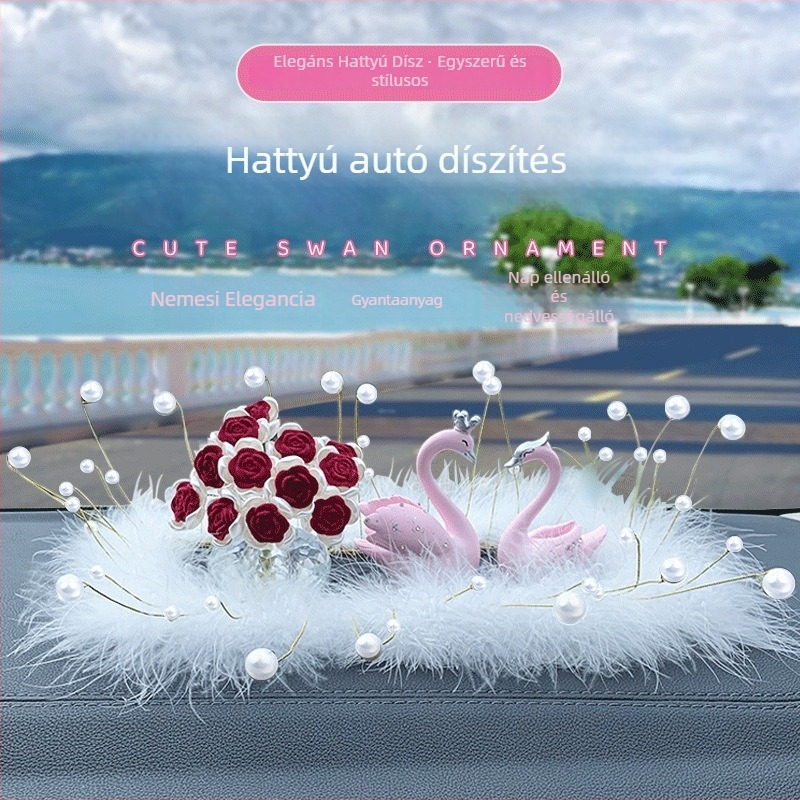 Két darab hattyú alakú autóbelső dísz középkonzolhoz, gyanta anyag, egyszerű stílus, dekoráció