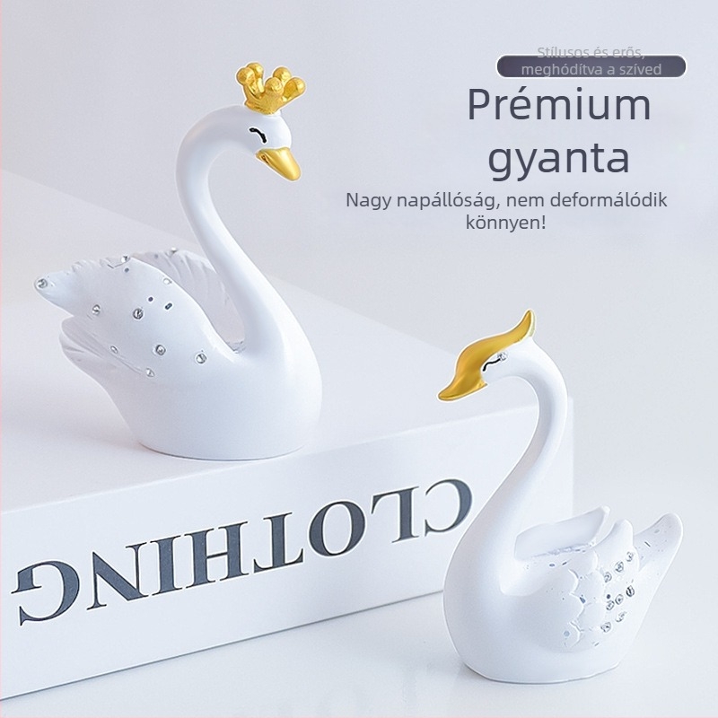 Két darab hattyú alakú autóbelső dísz középkonzolhoz, gyanta anyag, egyszerű stílus, dekoráció