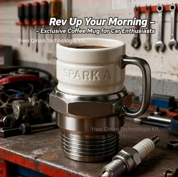 Spark Plug Mug – kávés bögre rozsdamentes acélból, 3D dizájn, modern minimalista stílus, érdekes díszítés