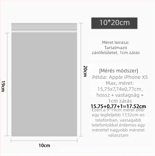 Önzáró, átlátszó PE zacskó mobiltelefon-kiegészítőinek csomagolásához (Anyag: PE; Márka: First Benefit; Cél: mobiltelefon-kiegészítők csomagolása)