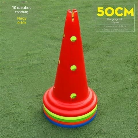 52 cm-es vastított PE akadályvödör kerek aljzattal és lyukas kivitelben futball-edzéshez
