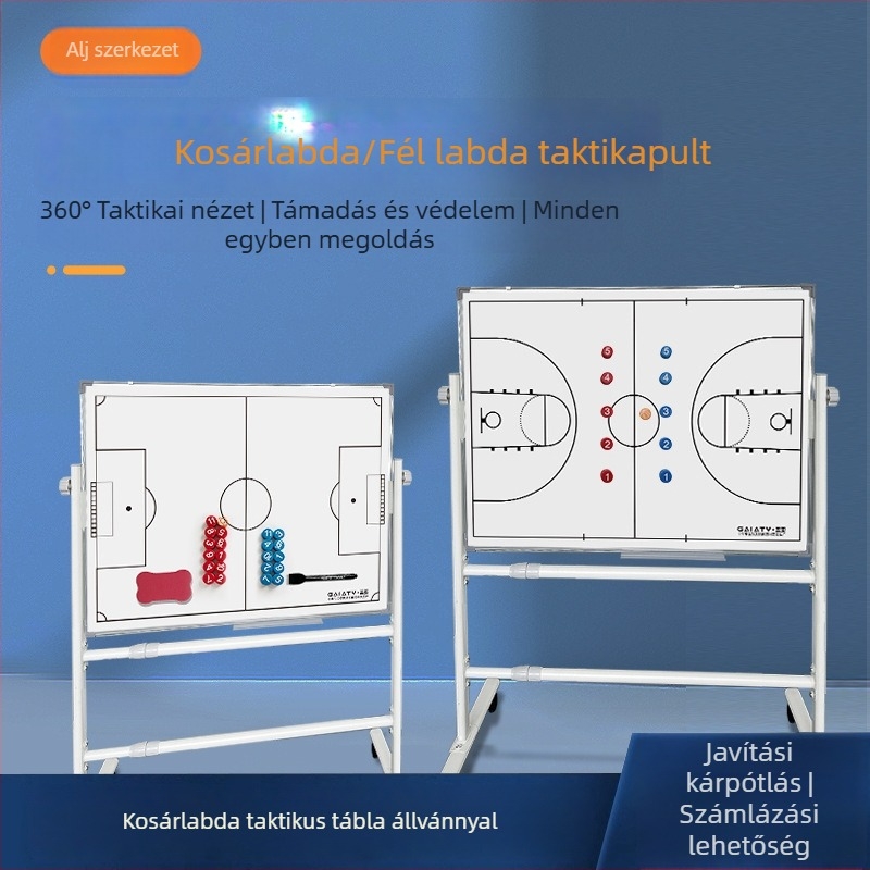 Összecsukható mágneses taktikai tábla kosárlabdára és futballra, állvánnyal, kétoldalas, alumíniumötvözet keret, kód zjszsb-001