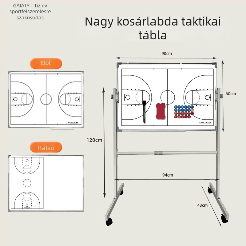 Összecsukható mágneses taktikai tábla kosárlabdára és futballra, állvánnyal, kétoldalas, alumíniumötvözet keret, kód zjszsb-001