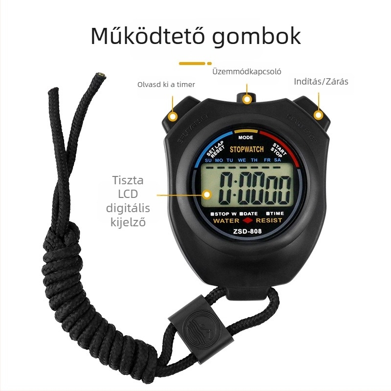 Record Work Digitális kézi stopper sportidőméréshez – sportversenyek időmérése, digitális időzítő, felhatalmazott magán-márka