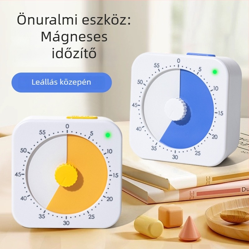 Diákoknak szóló vizuális mágneses időmérő – önfegyelem és a tanulás menedzsmentje, kvarc mechanizmus, elemes működés, négyszögletes kialakítás
