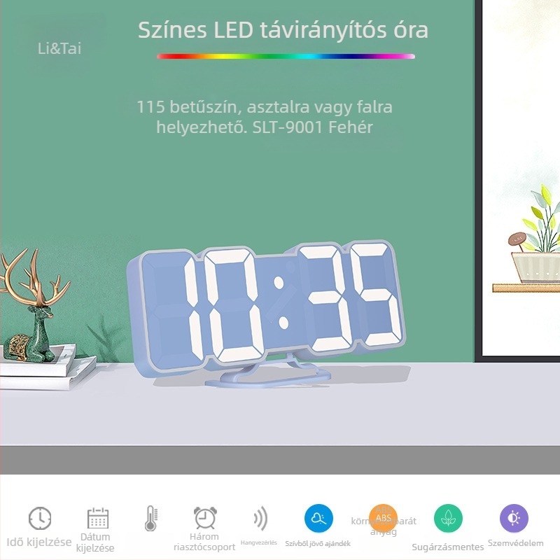 Li&Tai ébresztőóra, LED számlapos kijelző, hőmérő, örök naptár, visszaszámlálás, páratartalom-mérés