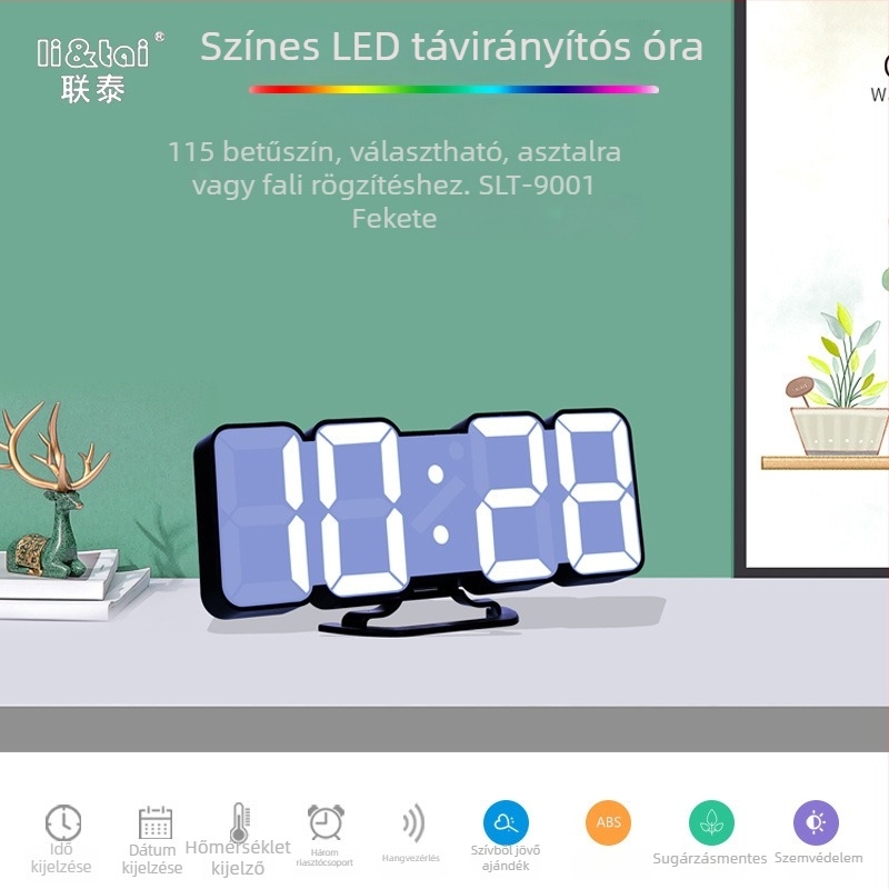 Li&Tai ébresztőóra, LED számlapos kijelző, hőmérő, örök naptár, visszaszámlálás, páratartalom-mérés