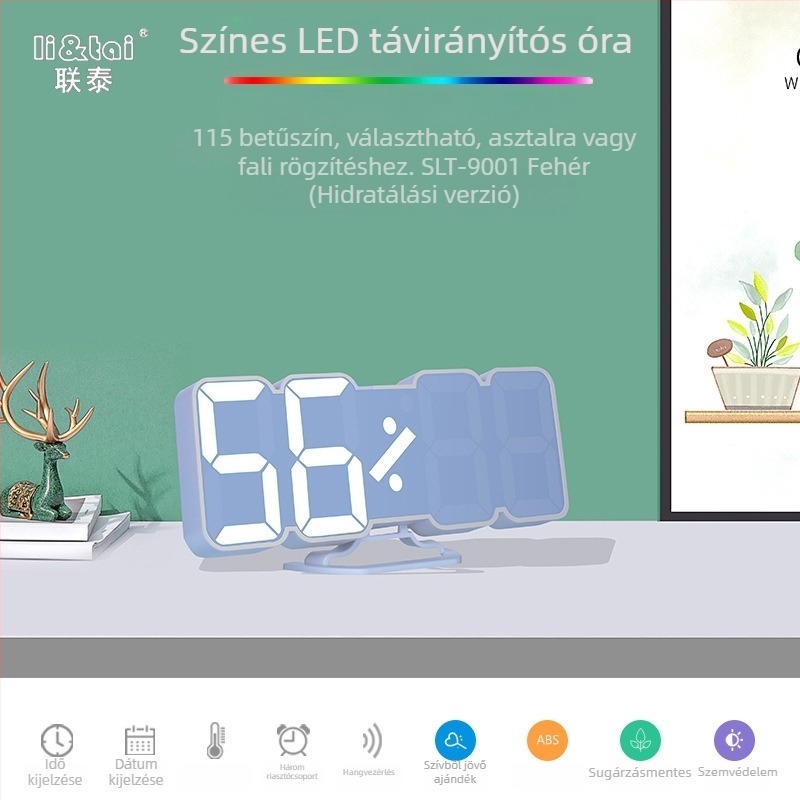 Li&Tai ébresztőóra, LED számlapos kijelző, hőmérő, örök naptár, visszaszámlálás, páratartalom-mérés