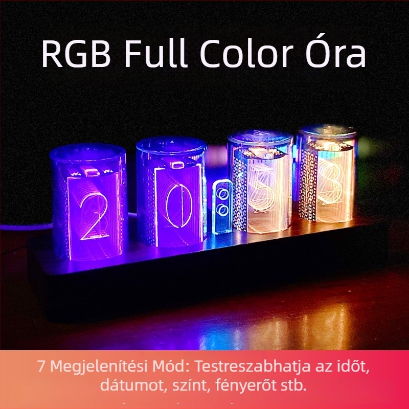 Színes RGB digitális óra fénycső-szerű dizájnnal – asztali dekoráció gaming szobához, DIY elektronikus ébresztő