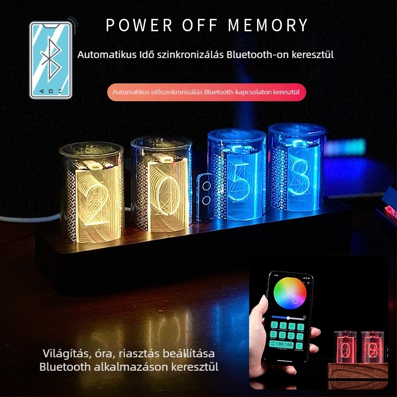 Színes RGB digitális óra fénycső-szerű dizájnnal – asztali dekoráció gaming szobához, DIY elektronikus ébresztő
