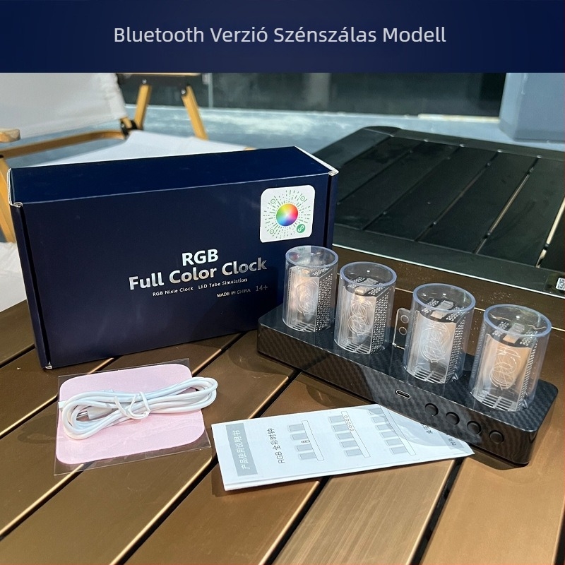 Színes RGB digitális óra fénycső-szerű dizájnnal – asztali dekoráció gaming szobához, DIY elektronikus ébresztő