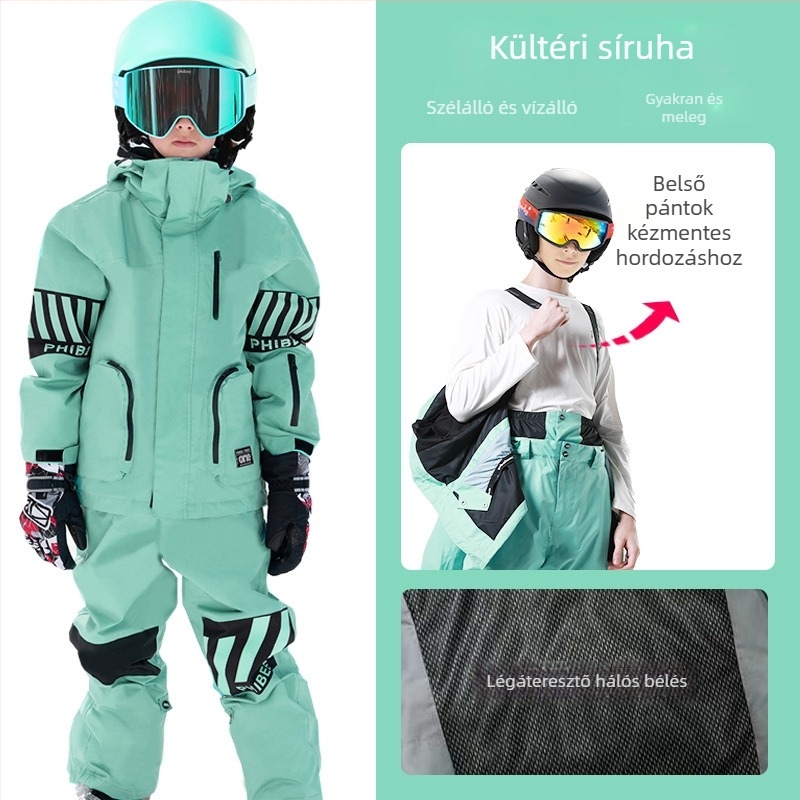 Phibee uniszex gyerek síoverál, vízálló 10000mm, szélálló, lélegző, polár fleece bélés, mercerizált velúr pamut töltet