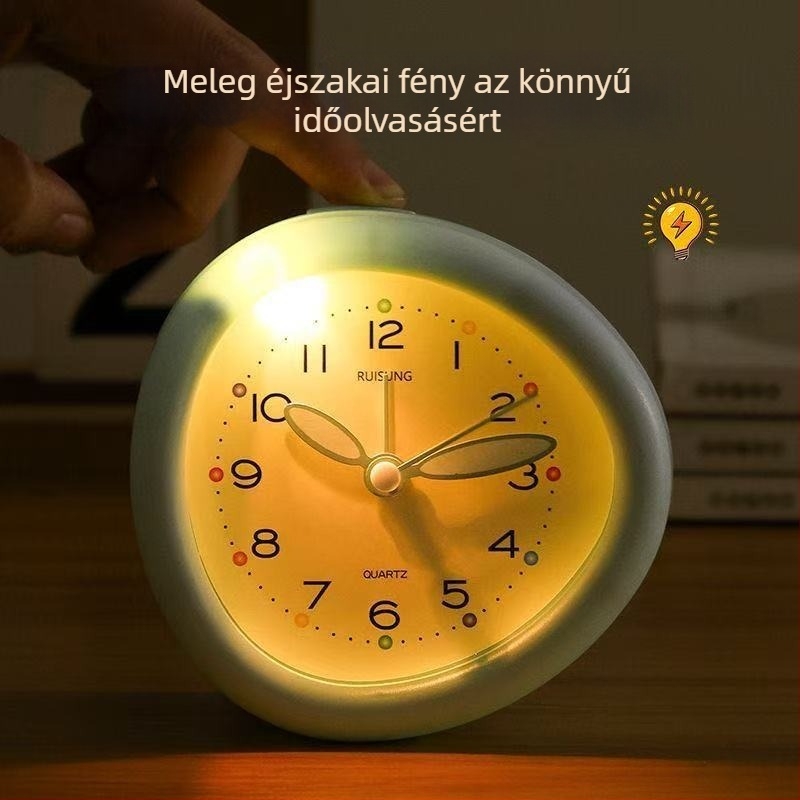 Asztali ébresztőóra sweep mozgással, mutatókkal és számokkal ellátott kijelzővel, száraz elemmel működik, koreai stílus