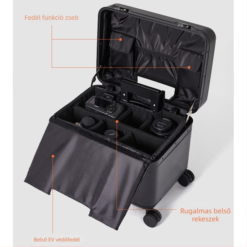 Fényképezőgép utazótáska flip-top nyitással; polikarbonát; vízálló; TSA zár