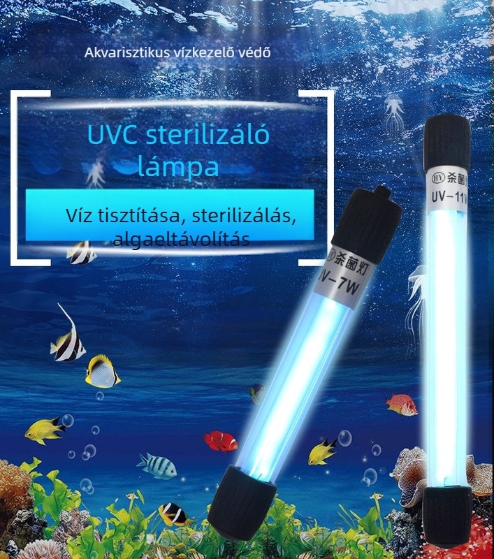 Merülő UV fertőtlenítő lámpa akvariumhoz — kvarccső, 5W/7W/9W/11W, fertőtlenítés és sterilizálás, 0,5 kg