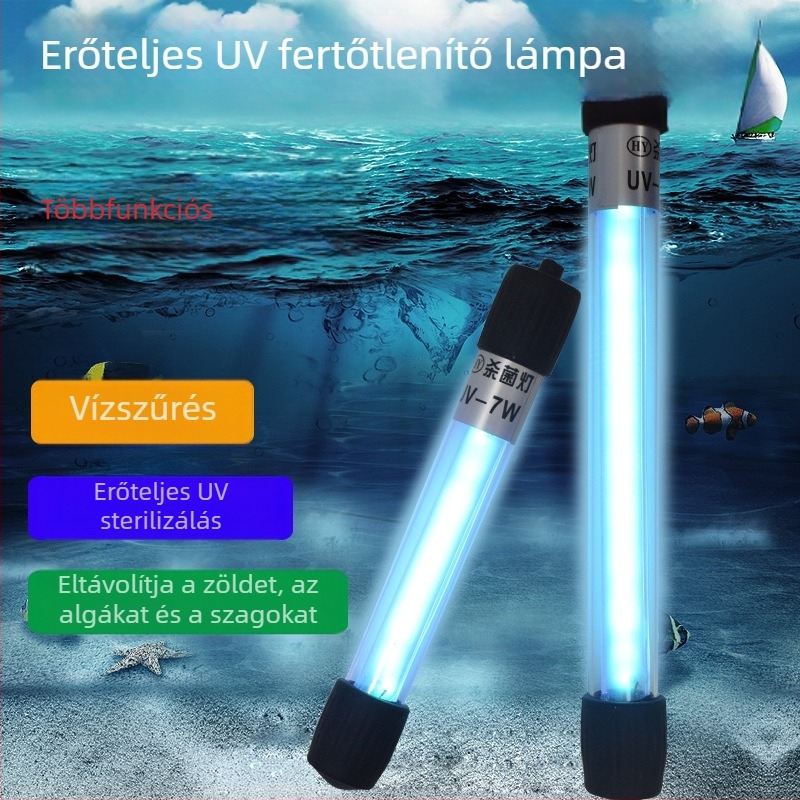 Merülő UV fertőtlenítő lámpa akvariumhoz — kvarccső, 5W/7W/9W/11W, fertőtlenítés és sterilizálás, 0,5 kg