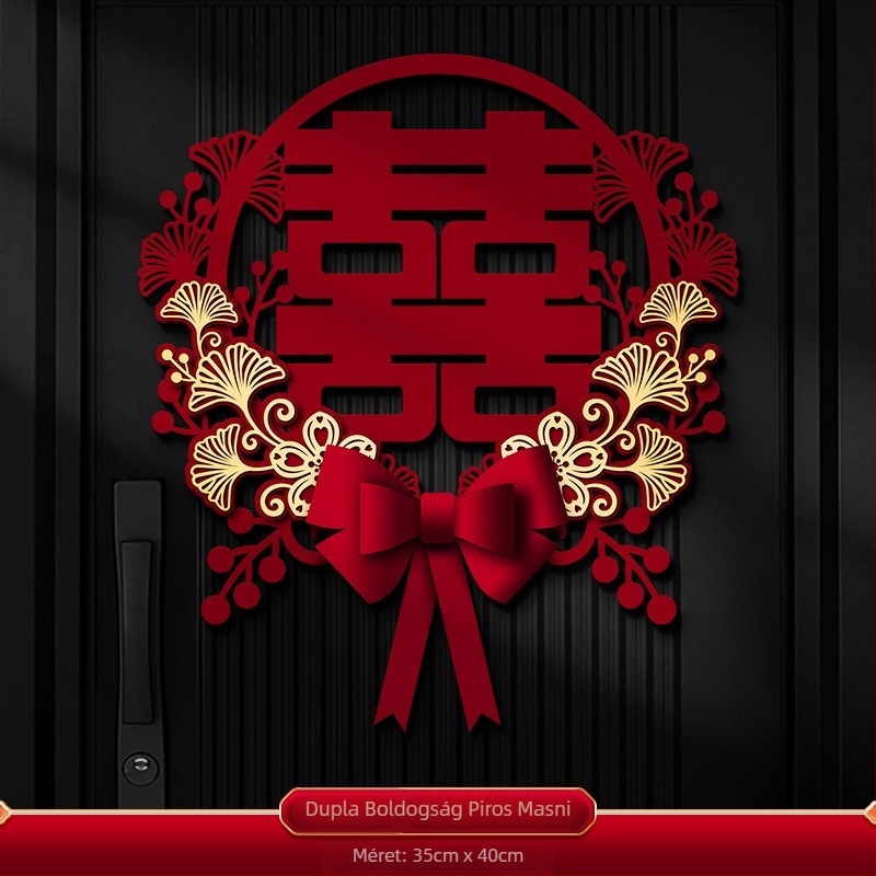 Esküvői ajtó- és ablaksticker a kettős boldogság szimbólumával, vastag nemszövött anyagból, márka Orange nuo yibai, nem importált