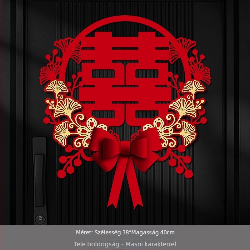 Esküvői ajtó- és ablaksticker a kettős boldogság szimbólumával, vastag nemszövött anyagból, márka Orange nuo yibai, nem importált