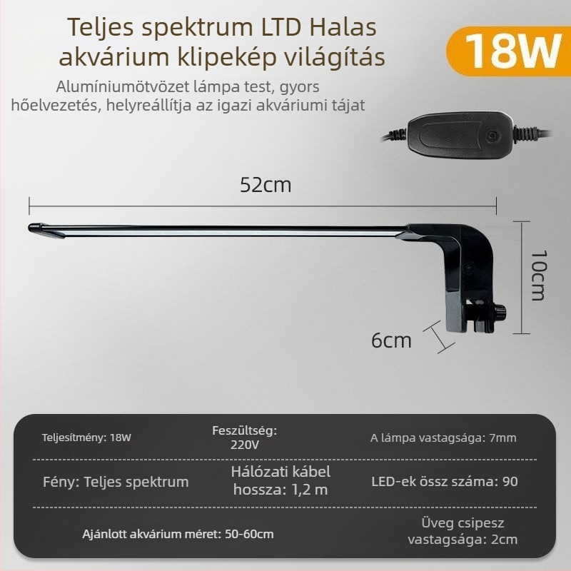 Guppy-specifikus LED akváriumi fény, clip-on, vízálló – algák növekedését támogató világítás