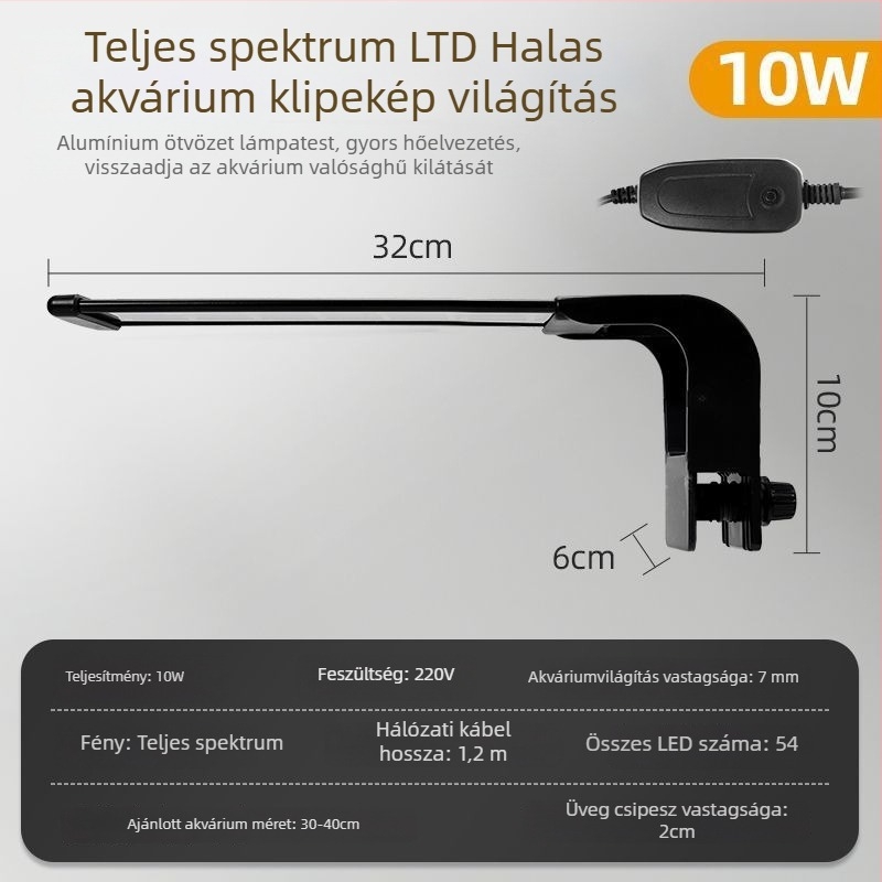 Guppy-specifikus LED akváriumi fény, clip-on, vízálló – algák növekedését támogató világítás