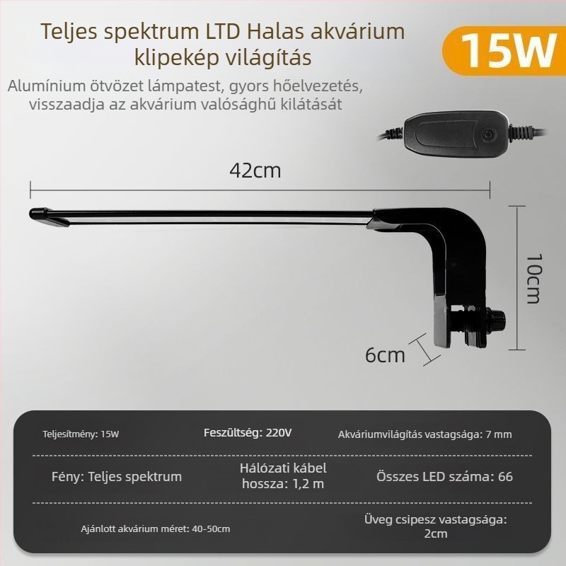 Guppy-specifikus LED akváriumi fény, clip-on, vízálló – algák növekedését támogató világítás