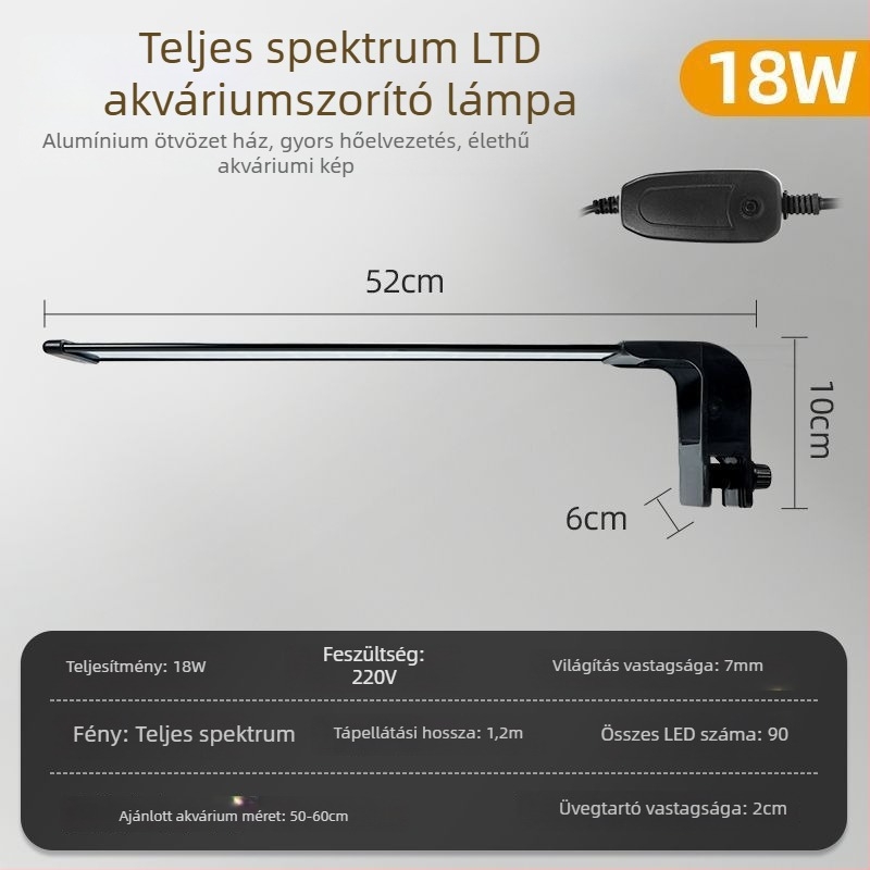 Guppy-specifikus LED akváriumi fény, clip-on, vízálló – algák növekedését támogató világítás