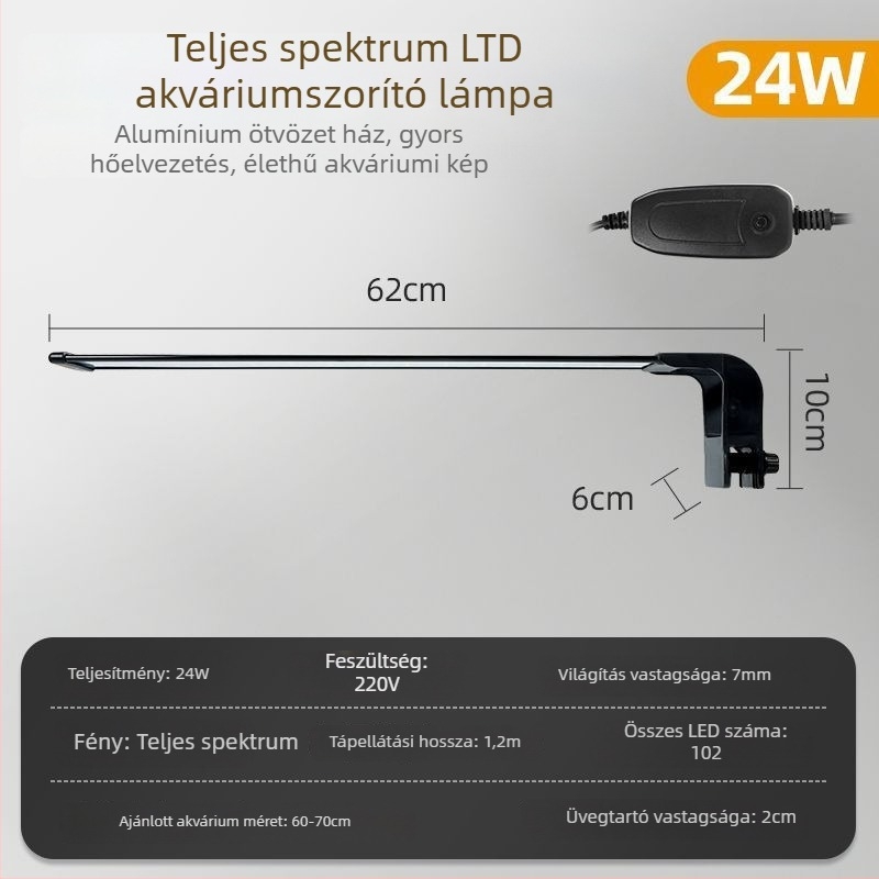 Guppy-specifikus LED akváriumi fény, clip-on, vízálló – algák növekedését támogató világítás
