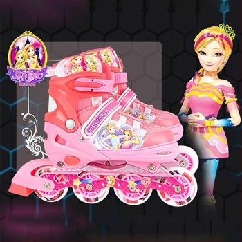 Gyerekeknek szóló görkorcsolya rajzfilm mintával, egysoros kerekek, PU kerekek, uniszex