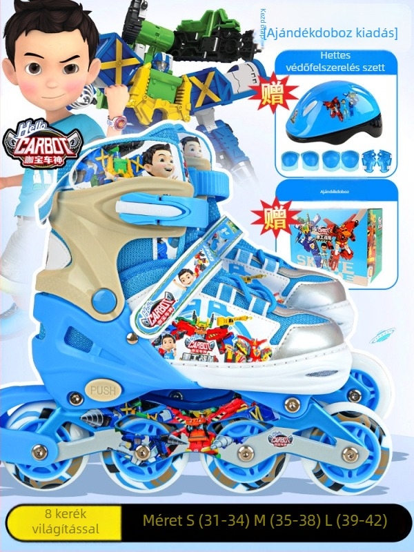 Gyerekeknek szóló görkorcsolya rajzfilm mintával, egysoros kerekek, PU kerekek, uniszex