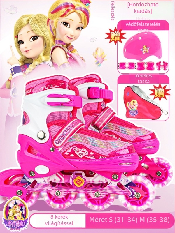 Gyerekeknek szóló görkorcsolya rajzfilm mintával, egysoros kerekek, PU kerekek, uniszex
