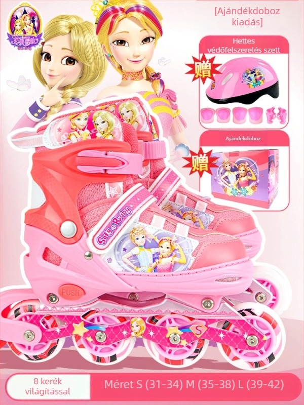 Gyerekeknek szóló görkorcsolya rajzfilm mintával, egysoros kerekek, PU kerekek, uniszex