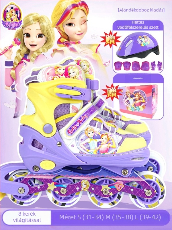 Gyerekeknek szóló görkorcsolya rajzfilm mintával, egysoros kerekek, PU kerekek, uniszex