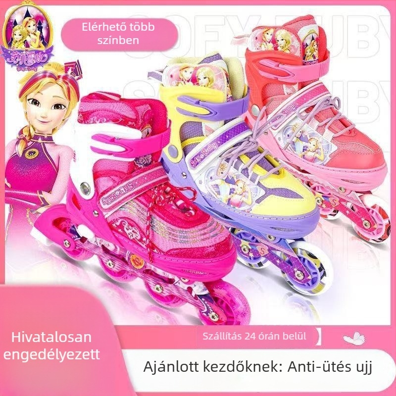 Gyerekeknek szóló görkorcsolya rajzfilm mintával, egysoros kerekek, PU kerekek, uniszex