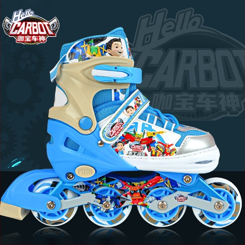 Gyerekeknek szóló görkorcsolya rajzfilm mintával, egysoros kerekek, PU kerekek, uniszex
