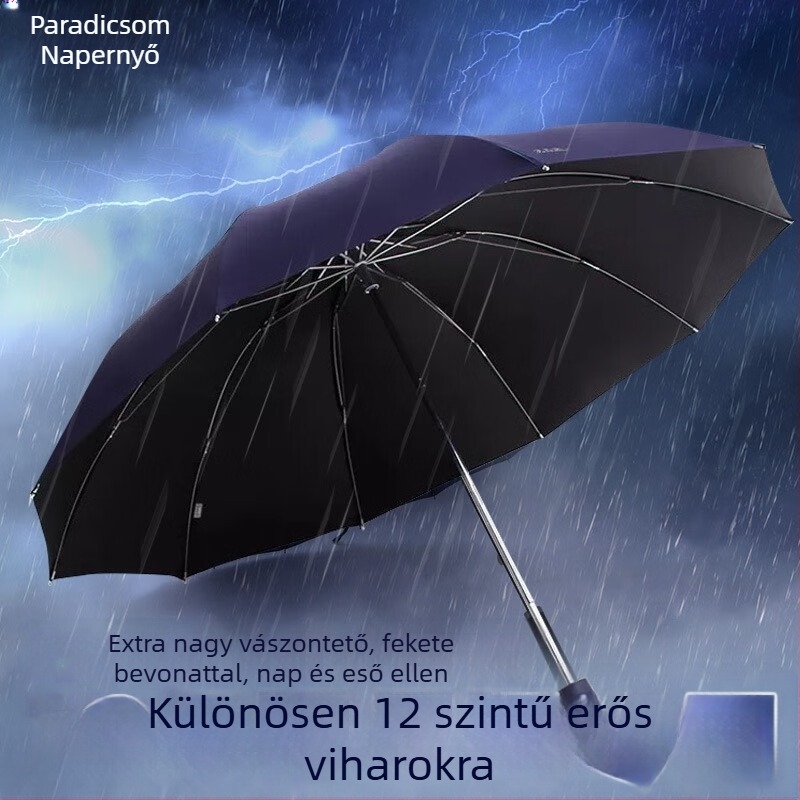 Paradise esernyő napra és esőre — összecsukható, kézi nyitás/zárás, 10 acél bordázat, 210T vászon vinil bevonattal, reklámlogó nyomtatva, UPF>50