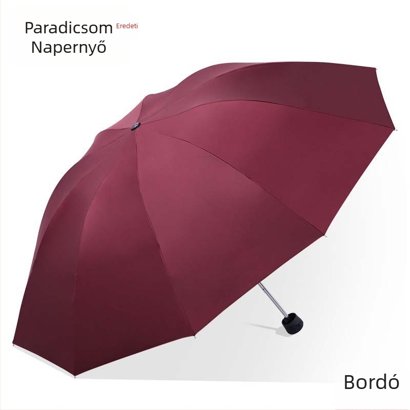 Paradise esernyő napra és esőre — összecsukható, kézi nyitás/zárás, 10 acél bordázat, 210T vászon vinil bevonattal, reklámlogó nyomtatva, UPF>50